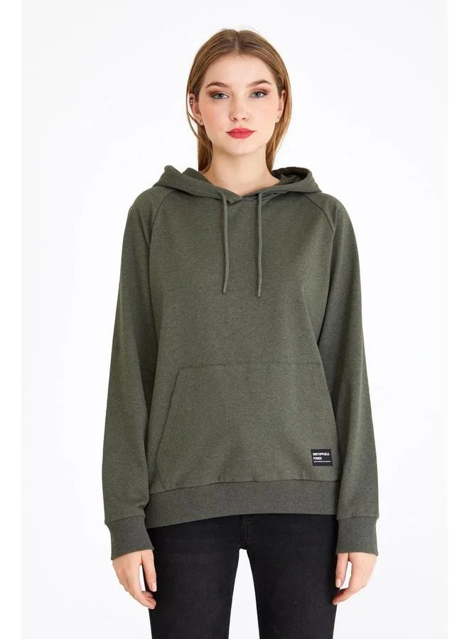 mmetalic Women's Khaki Hooded Basic Knit Sweatshirt