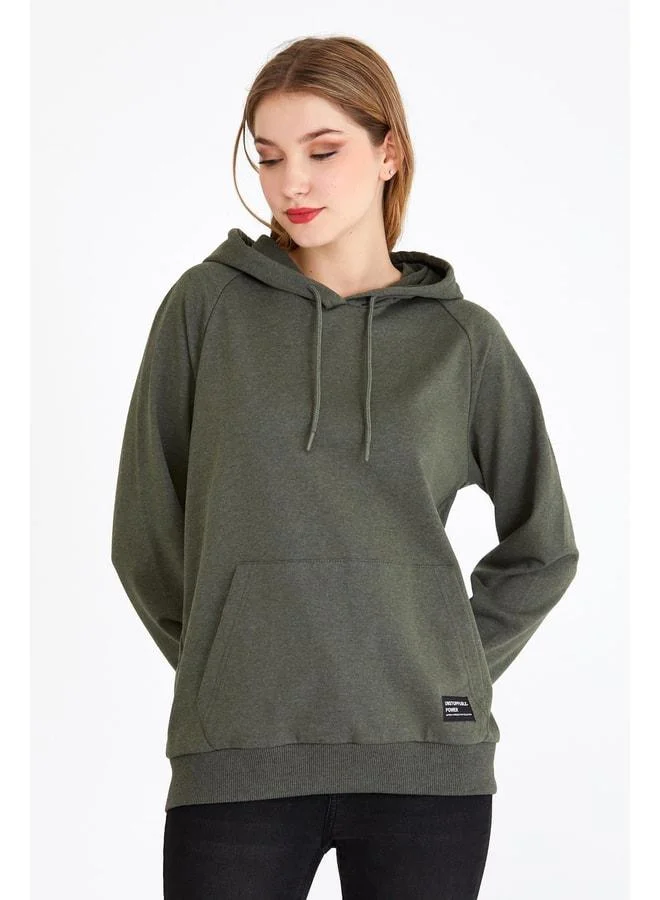mmetalic Women's Khaki Hooded Basic Knit Sweatshirt