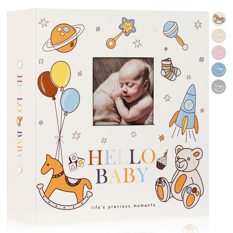 ALVABABY ألبوم صور الأطفال لامبون 6x4 600 جيب، غلاف قماشي ألبوم صور حديثي الولادة ألبوم ذكريات مع نافذة أمامية يحمل 600 صورة أفقية ورأسية هدية للصبي أو الفتاة في حفلة استقبال المولود ملون - Image 1