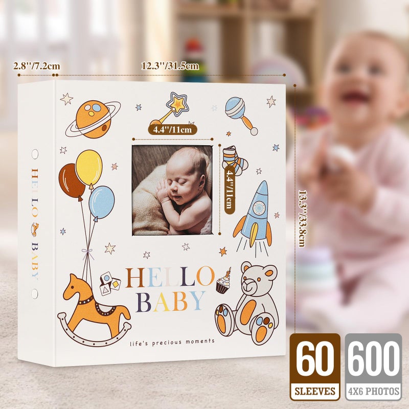 ALVABABY ألبوم صور الأطفال لامبون 6x4 600 جيب، غلاف قماشي ألبوم صور حديثي الولادة ألبوم ذكريات مع نافذة أمامية يحمل 600 صورة أفقية ورأسية هدية للصبي أو الفتاة في حفلة استقبال المولود ملون - Image 2