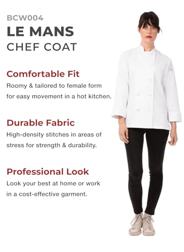 Chef Works معطف الطهاة للنساء من شيف ووركس، ليمانس، أبيض، كبير - Image 2