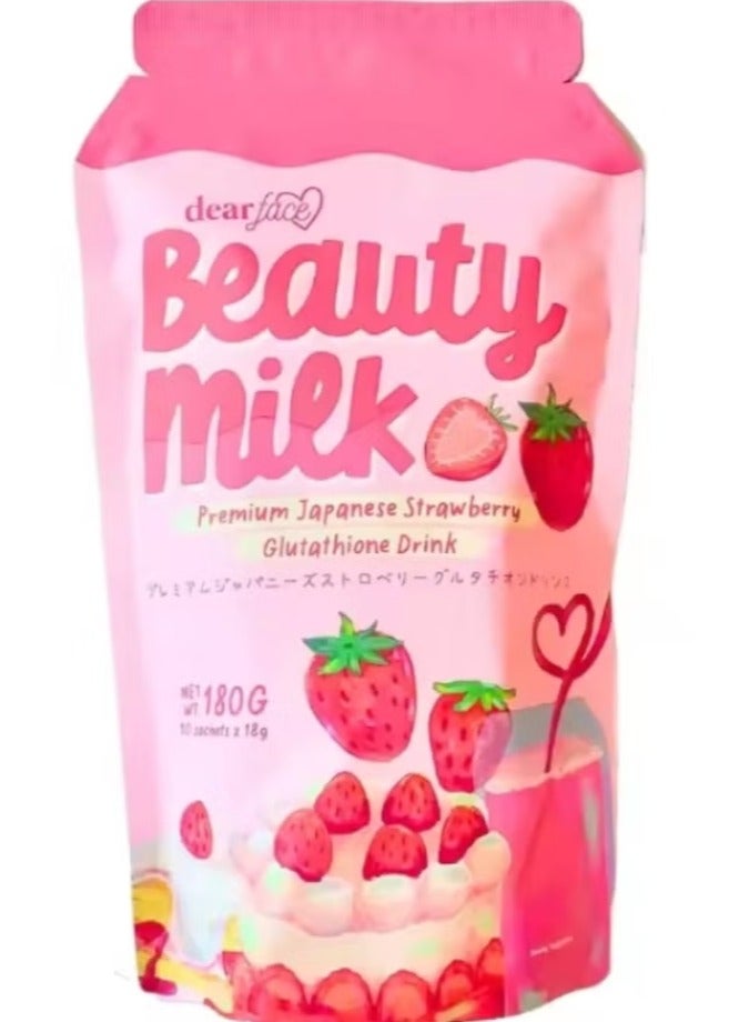 dear face Beauty Milk Premium Japanese Strawberry Glutathione Drink 180g 10 Sachets *18g - Image 1