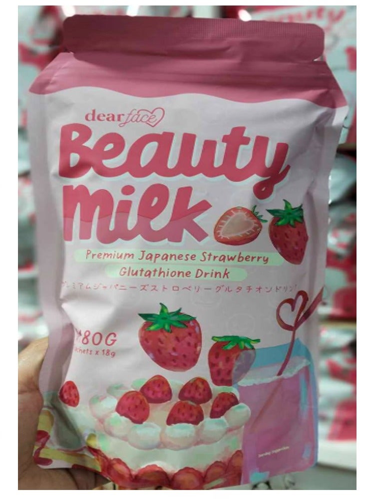 dear face Beauty Milk Premium Japanese Strawberry Glutathione Drink 180g 10 Sachets *18g - Image 2
