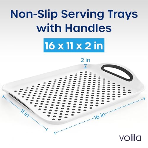 volila Food Trays for Eating on Couch - 2 Pack - Non Slip Dinner Trays for Eating Set of 2 Non Slip Serving Tray and Food Tray with Handles (White) - Image 2
