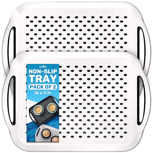 volila Food Trays for Eating on Couch - 2 Pack - Non Slip Dinner Trays for Eating Set of 2 Non Slip Serving Tray and Food Tray with Handles (White) - Image 1