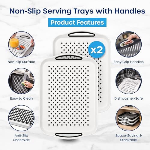 volila Food Trays for Eating on Couch - 2 Pack - Non Slip Dinner Trays for Eating Set of 2 Non Slip Serving Tray and Food Tray with Handles (White) - Image 3