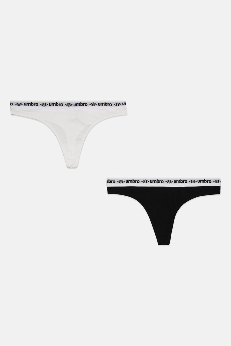 umbro Women 2 Pcs Brand Logo Thong Panties, Black - Image 1