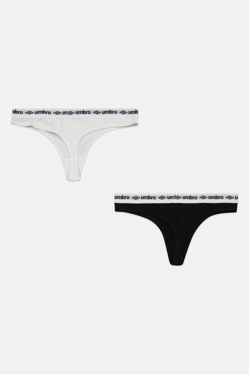 umbro Women 2 Pcs Brand Logo Thong Panties, Black - Image 2