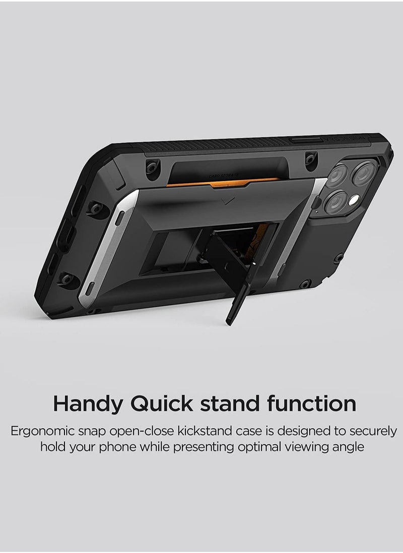 VRS Design Damda Glide Hybrid Wallet Case Cover for iPhone 12 Pro MAX [Semi Automatic] Credit Card Slot [3-4] with Kickstand - Black  - Image 3