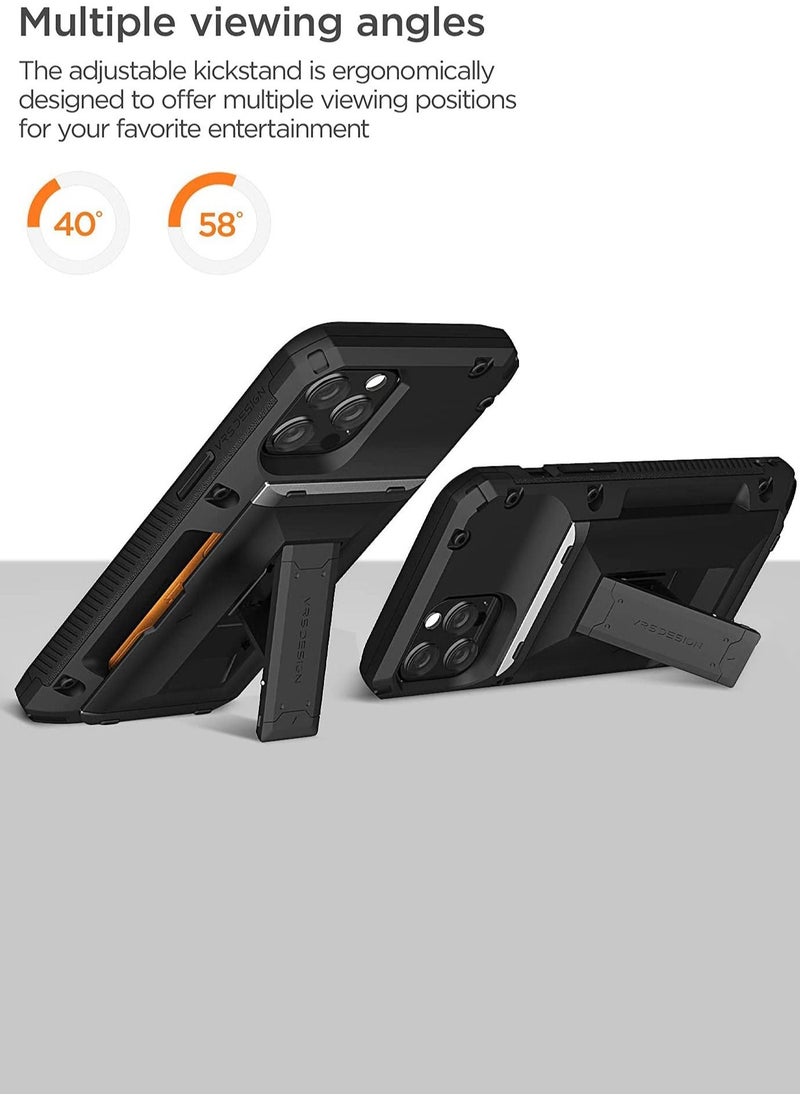 VRS Design Damda Glide Hybrid Wallet Case Cover for iPhone 12 Pro MAX [Semi Automatic] Credit Card Slot [3-4] with Kickstand - Black  - Image 4