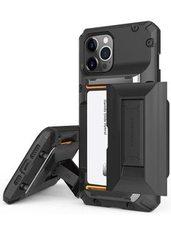 VRS Design Damda Glide Hybrid Wallet Case Cover for iPhone 12 Pro MAX [Semi Automatic] Credit Card Slot [3-4] with Kickstand - Black  - Image 1