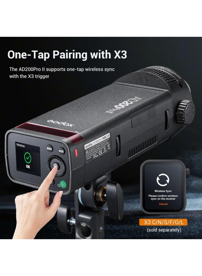 GODOX AD200Pro II TTL Pocket Flash – 200Ws High-Speed Sync Strobe with Interchangeable Flash Heads, 1/8000s HSS, Rechargeable Li-ion Battery, Compact Off-Camera Flash - Image 3