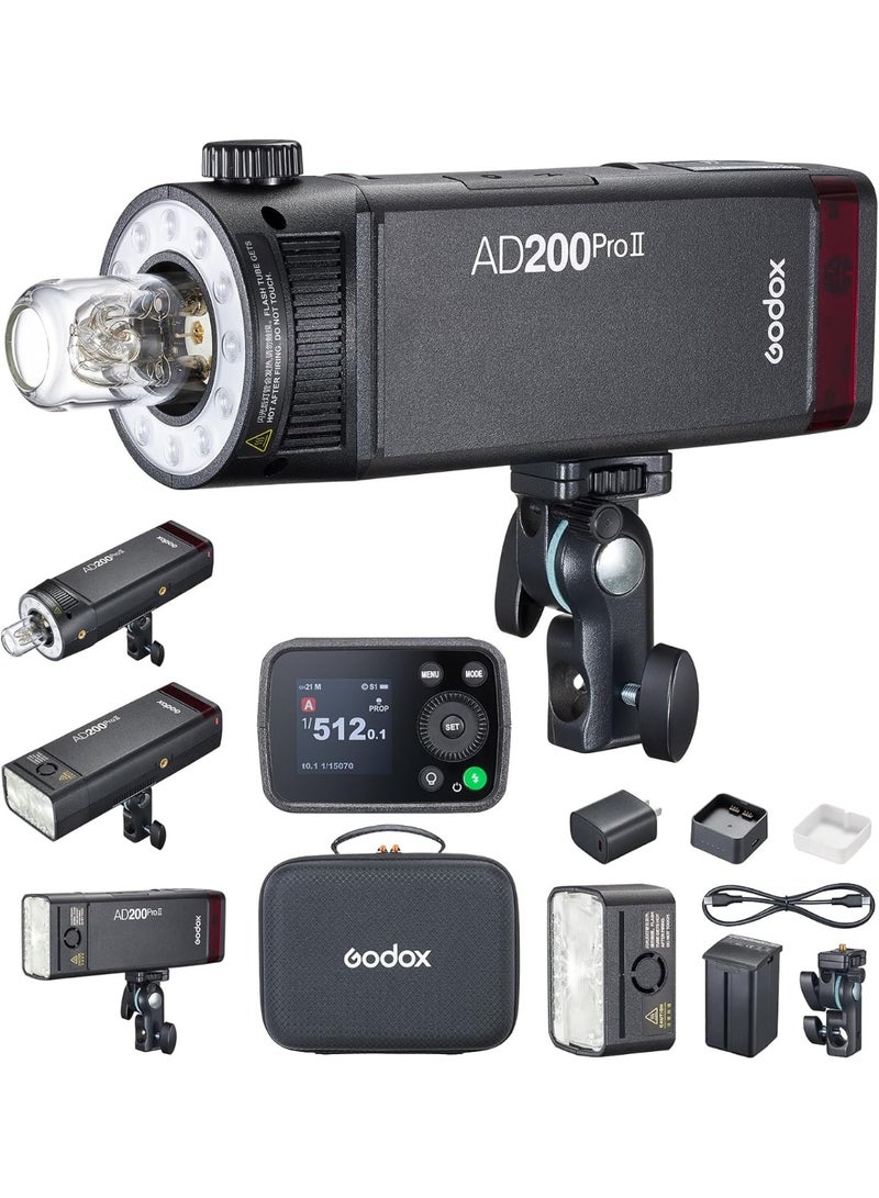 GODOX AD200Pro II TTL Pocket Flash – 200Ws High-Speed Sync Strobe with Interchangeable Flash Heads, 1/8000s HSS, Rechargeable Li-ion Battery, Compact Off-Camera Flash - Image 1