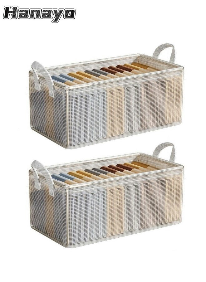 Hanayo 2 Pcs Storage Baskets Foldable Storage Bins with Handle Transparent Storage Boxes Clothes Organisers for Organizing Toys Clothes(Clear)  - Image 1