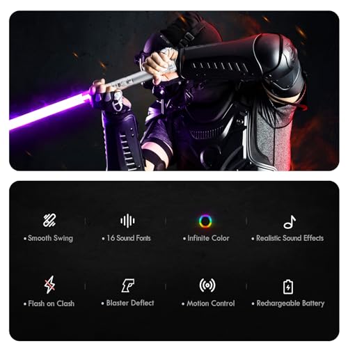 DAMIENSABER Upgrade RGB30 Smooth Swing Light Saber Motion Control Light Saber with Realistic 16 Sound Fonts Infinite Color Changing 16 RGB Heavy Dueling Metal Light Sabers for Adults Rechargeable - Image 5