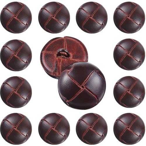 Knitgrip 12 Pcs Brown 20 mm Genuine Leather Cover Buttons Football Buttons with Shank Sew for Clothes Dress Coats Jackets Sweaters Blazers Jeans Handicrafts Fall Sewing Accessories - Image 1