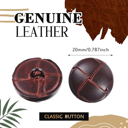 Knitgrip 12 Pcs Brown 20 mm Genuine Leather Cover Buttons Football Buttons with Shank Sew for Clothes Dress Coats Jackets Sweaters Blazers Jeans Handicrafts Fall Sewing Accessories - Image 2