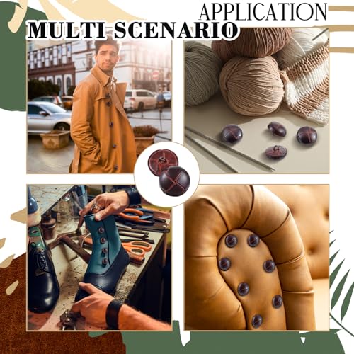 Knitgrip 12 Pcs Brown 20 mm Genuine Leather Cover Buttons Football Buttons with Shank Sew for Clothes Dress Coats Jackets Sweaters Blazers Jeans Handicrafts Fall Sewing Accessories - Image 5