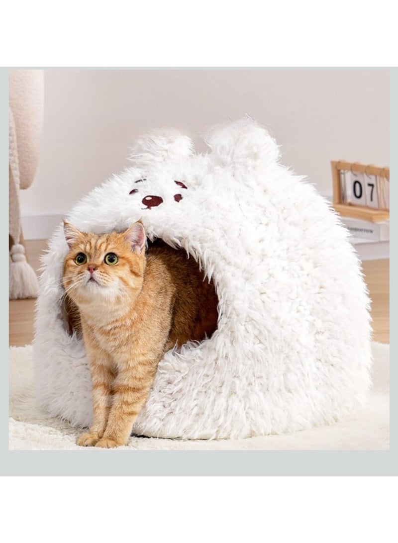 A.M Cute Animal-Shaped Cat Bed Round Fluffy Soft Plush Cat Cave Removable Washable Cushion Pillow Premium Cotton No Deformation Cat House - Image 1