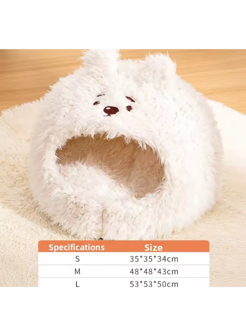 A.M Cute Animal-Shaped Cat Bed Round Fluffy Soft Plush Cat Cave Removable Washable Cushion Pillow Premium Cotton No Deformation Cat House - Image 2
