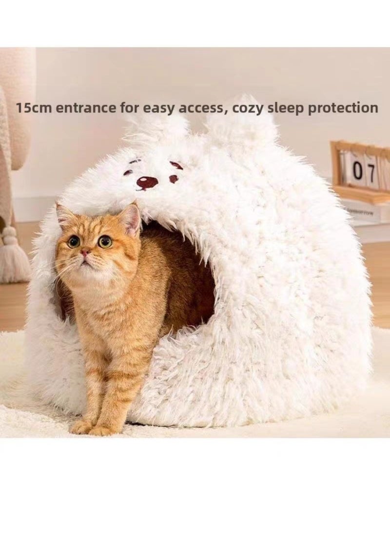 A.M Cute Animal-Shaped Cat Bed Round Fluffy Soft Plush Cat Cave Removable Washable Cushion Pillow Premium Cotton No Deformation Cat House - Image 4