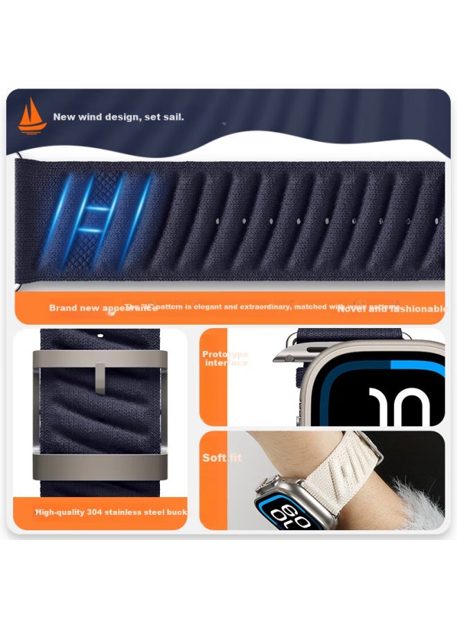 BHO حزام ساعة آبل بوه متوافق مع ساعة آبل آي ووتش S10/SE/Ultra2، تصميم هيرميس مع حزام مر للـ S9/8/7، حزام ساعة محبوك من النايلون للمحيط - Image 2