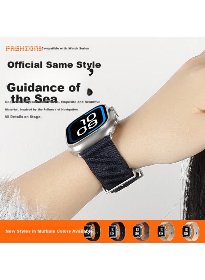 BHO حزام ساعة آبل بوه متوافق مع ساعة آبل آي ووتش S10/SE/Ultra2، تصميم هيرميس مع حزام مر للـ S9/8/7، حزام ساعة محبوك من النايلون للمحيط - Image 1