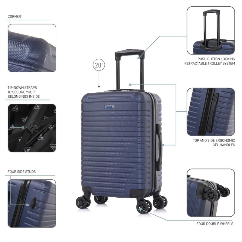 InUSA DEEP Luggage with GEL Handle | Spacious Traveling Suitcases, Travel Suitcase with Dual Spinner Wheels and Studs | 20 Inch Carry On Hardside Luggage | Blue - Image 3