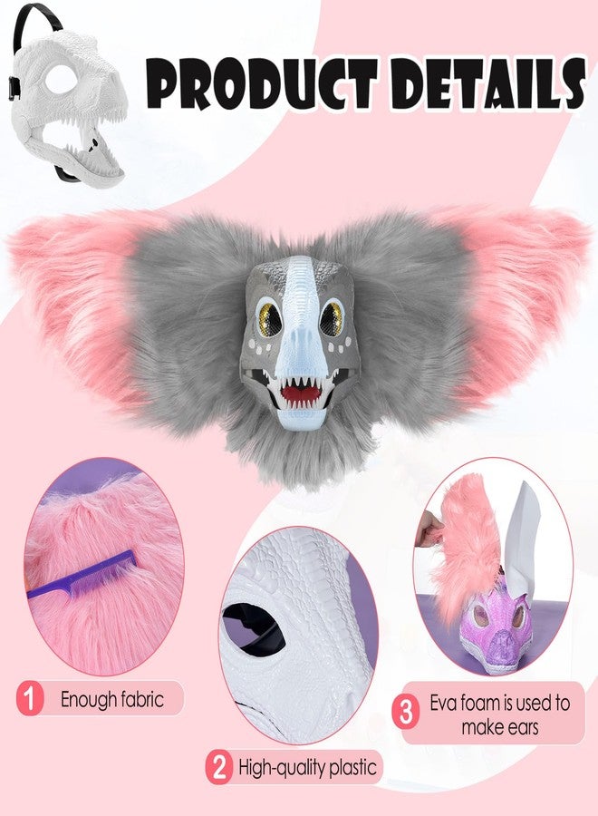Seenelling 13 Pcs DIY Dino Mask Kit Hard Plastic Dinosaur Mask Furry Therian Dino Costume Kit Animal Dinosaur Party Costume(Gray, Pink) - Image 4