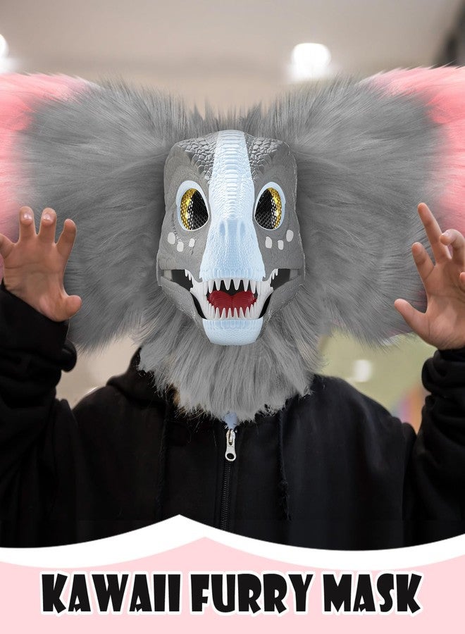 Seenelling 13 Pcs DIY Dino Mask Kit Hard Plastic Dinosaur Mask Furry Therian Dino Costume Kit Animal Dinosaur Party Costume(Gray, Pink) - Image 3