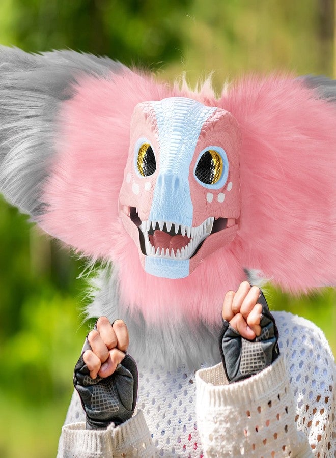 Seenelling 13 Pcs DIY Dino Mask Kit Hard Plastic Dinosaur Mask Furry Therian Dino Costume Kit Animal Dinosaur Party Costume(Gray, Pink) - Image 5
