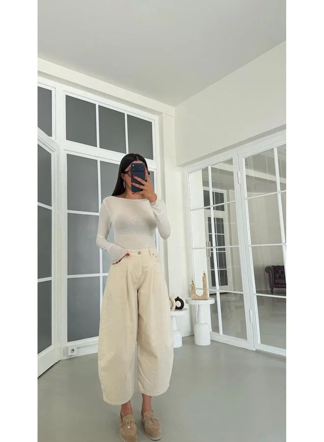 Cream Balloon Denim Pants GAUS-01883.