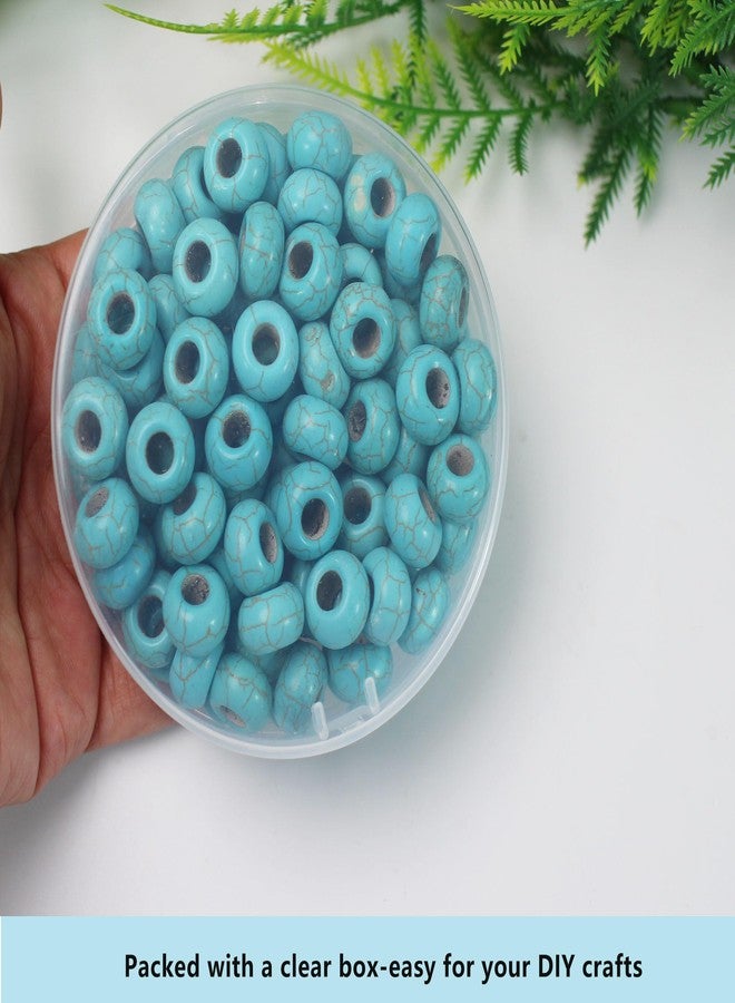 PAMIR TONG Turquoise Large Hole Beads for Jewelry Making - 100pcs 14mm European Gemstone Howlite Rondelle Spacer Big Craft Beads for Pens, Bracelets - Image 4