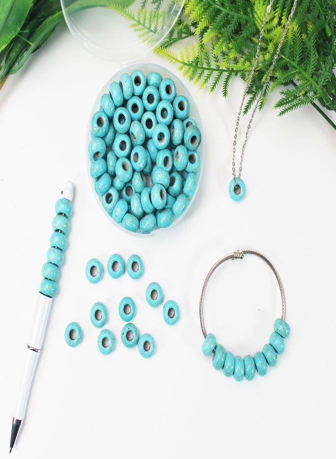 PAMIR TONG Turquoise Large Hole Beads for Jewelry Making - 100pcs 14mm European Gemstone Howlite Rondelle Spacer Big Craft Beads for Pens, Bracelets - Image 5
