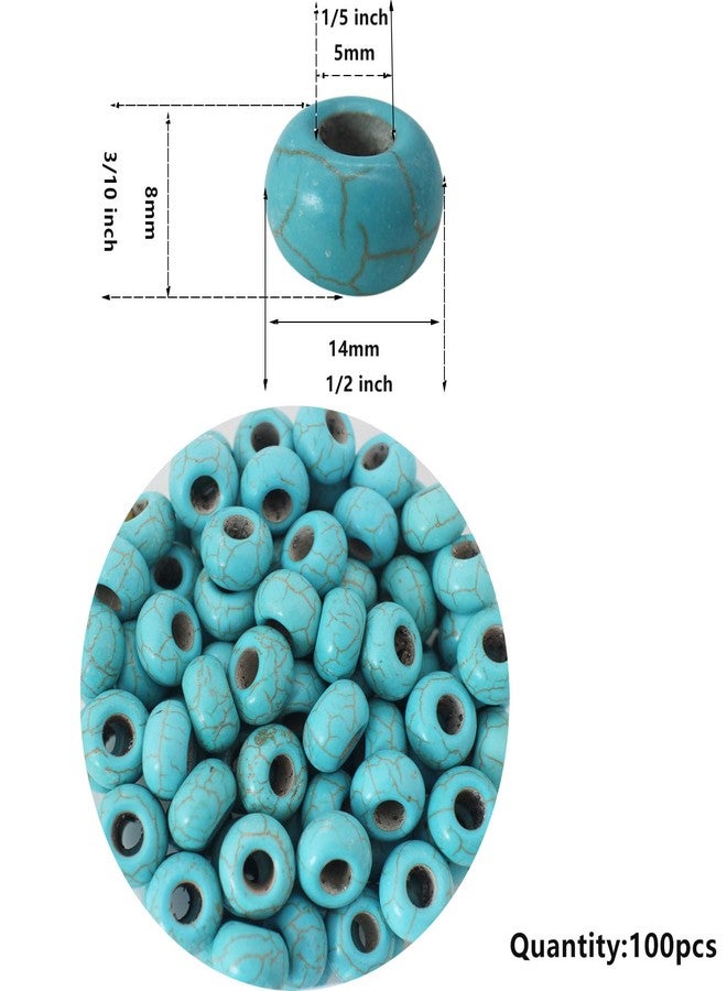 PAMIR TONG Turquoise Large Hole Beads for Jewelry Making - 100pcs 14mm European Gemstone Howlite Rondelle Spacer Big Craft Beads for Pens, Bracelets - Image 3