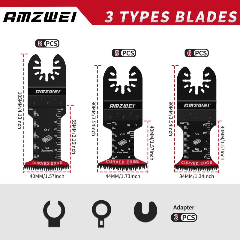 Amzwei 16Pcs Japanese Teeth Oscillating Tool Blade  Crv Extra Long Multi Tool Blade Kits For Wood Clean Cutting  Quick Release Oscillating Saw Blades Compatible With Dewalt Bosch Milwaukee Ryobi - Image 2