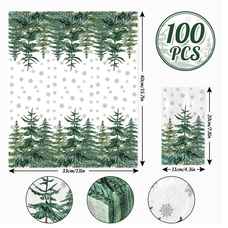JarThenaAMCS مناديل ضيوف عيد الميلاد القابلة للاستخدام لمرة واحدة 100 قطعة مع أشجار الصنوبر الثلجية - Image 2