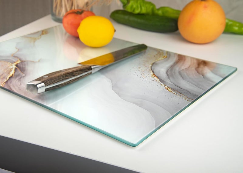 Kitchenville لوح تقطيع زجاجي من كيتشينفيل 40×30 سم: شفاف، متين، صحي لحماية سطح العمل - مقاوم للخدش، مقاوم للحرارة، سهل التنظيف - Image 5