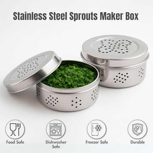 Konquer TimeS Sprouts Maker Box Stainless Steel - Set of 3, Coriander Storage Container for Fridge with Air Ventilation, Sturdy & Durable, Herbs Container, Puri Dabba - Size 7,8 & 9 - Image 4