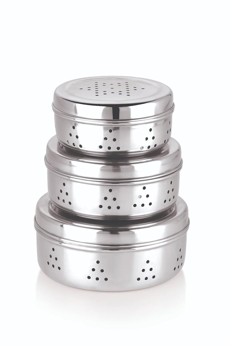 Konquer TimeS Sprouts Maker Box Stainless Steel - Set of 3, Coriander Storage Container for Fridge with Air Ventilation, Sturdy & Durable, Herbs Container, Puri Dabba - Size 7,8 & 9 - Image 2