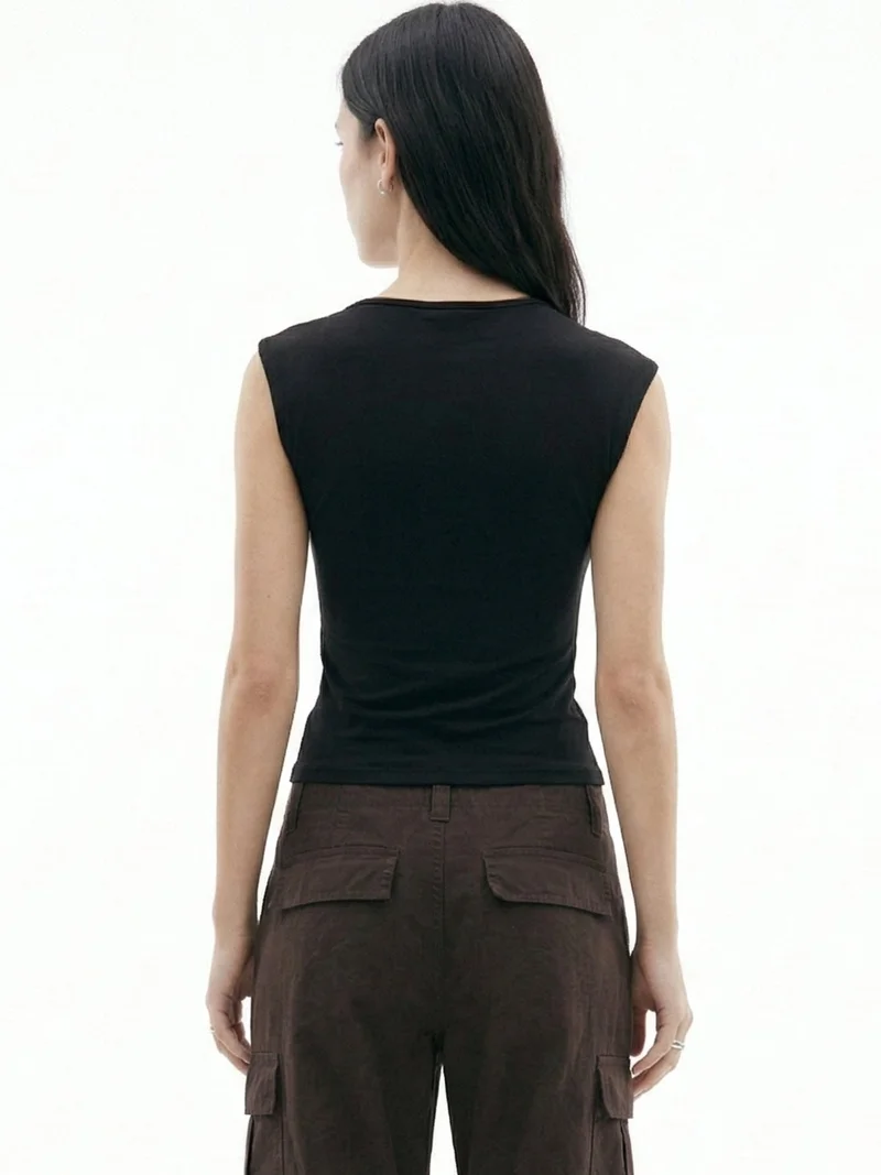 Outzidr  Black One Side Twisted Metal Trim Strap Top for Women | Best Price UAE
