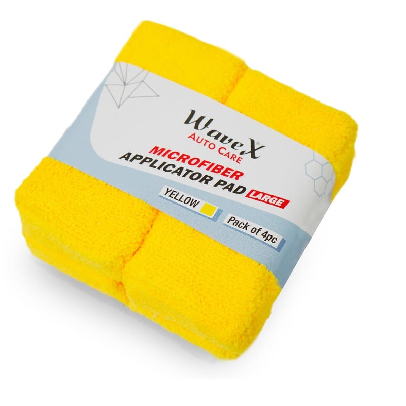 Wavex Microfiber Applicator Car Polish Sponge | Microfiber Applicator Sponge for Car Polish | Great Car Polish Pad Applicator for Ceramic Coating, Waxes, Polishes, Dressers & More - (Yellow 4 pcs) - Image 1