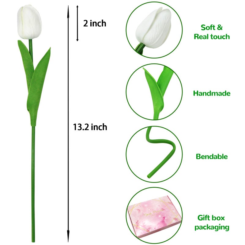 Pseutio 28pcs White Flowers Artificial Tulip Stems Real Feel PU Tulips for Easter Spring Wreath Wedding Bouquet Centerpiece Floral Arrangement Cemetery Table DÃ©cor 13" Tall - Image 2