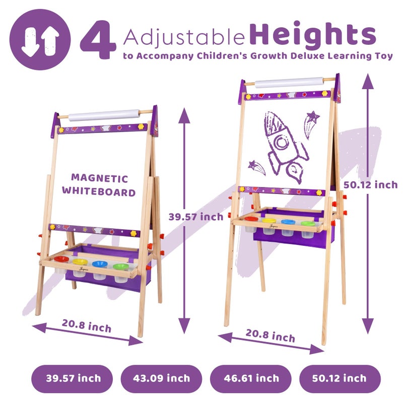 Joyooss Art Easel for Kids Easel for Toddlers,Adjustable Standing Wooden Toddler Easels Kid Whiteboard & Chalk Board Kids Dry Erase Board,Art Easel for Kid Age 2-4 4-8 9-12 Drawing Easels - Image 3