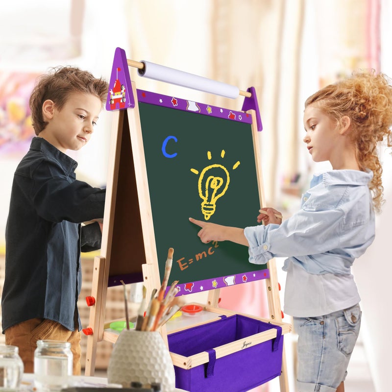 Joyooss Art Easel for Kids Easel for Toddlers,Adjustable Standing Wooden Toddler Easels Kid Whiteboard & Chalk Board Kids Dry Erase Board,Art Easel for Kid Age 2-4 4-8 9-12 Drawing Easels - Image 2