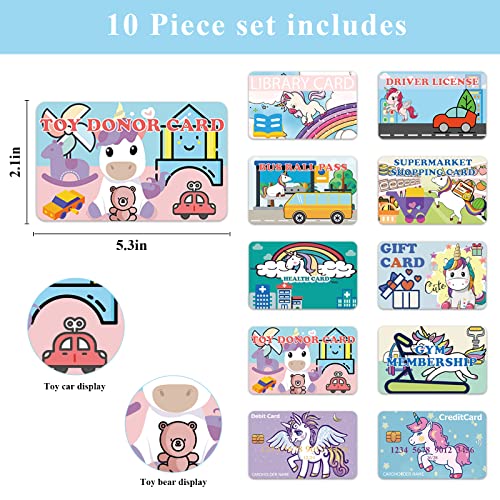 YTYOTO Fake Credit Cards for Kids 10pcs Unicorn Play Credit Cards Pretend Debit Membership Cards Set - Image 5