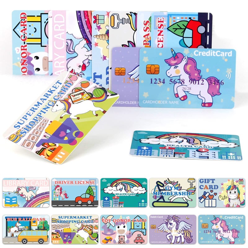 YTYOTO Fake Credit Cards for Kids 10pcs Unicorn Play Credit Cards Pretend Debit Membership Cards Set - Image 3