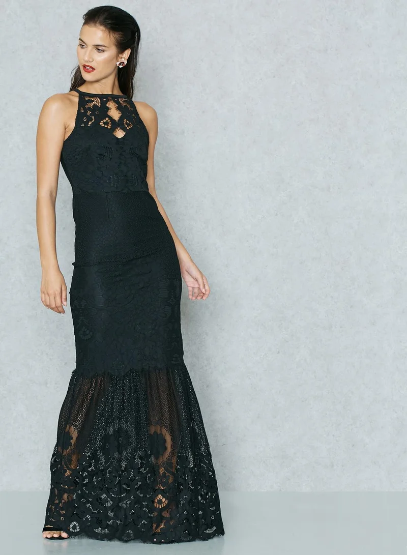 LIPSY High Neck Lace Fishtail Maxi Dress