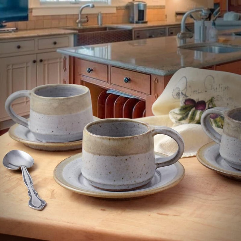 Modern Artisans Simply Modern Handmade Pottery Collection 8oz Stoneware Cup and Saucer Set of 2 in Vanilla Wisp - Image 4