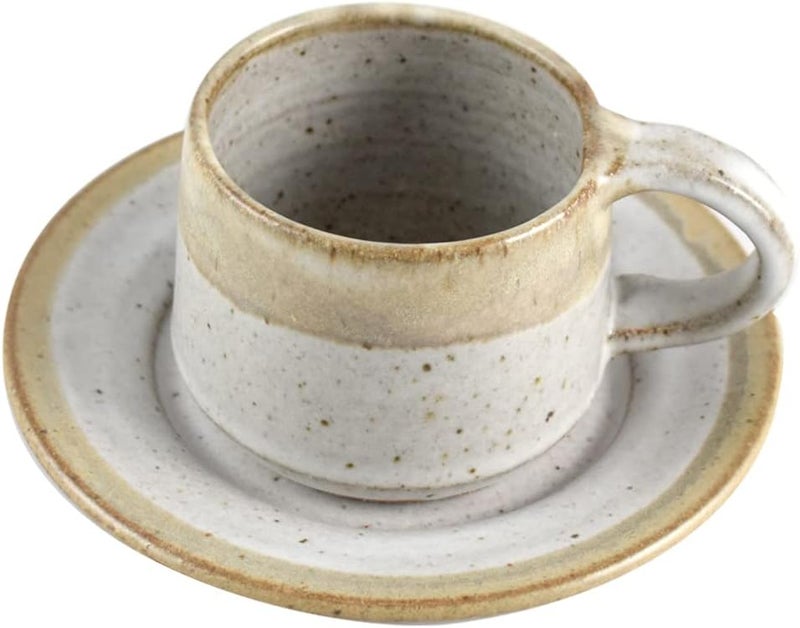 Modern Artisans Simply Modern Handmade Pottery Collection 8oz Stoneware Cup and Saucer Set of 2 in Vanilla Wisp - Image 2